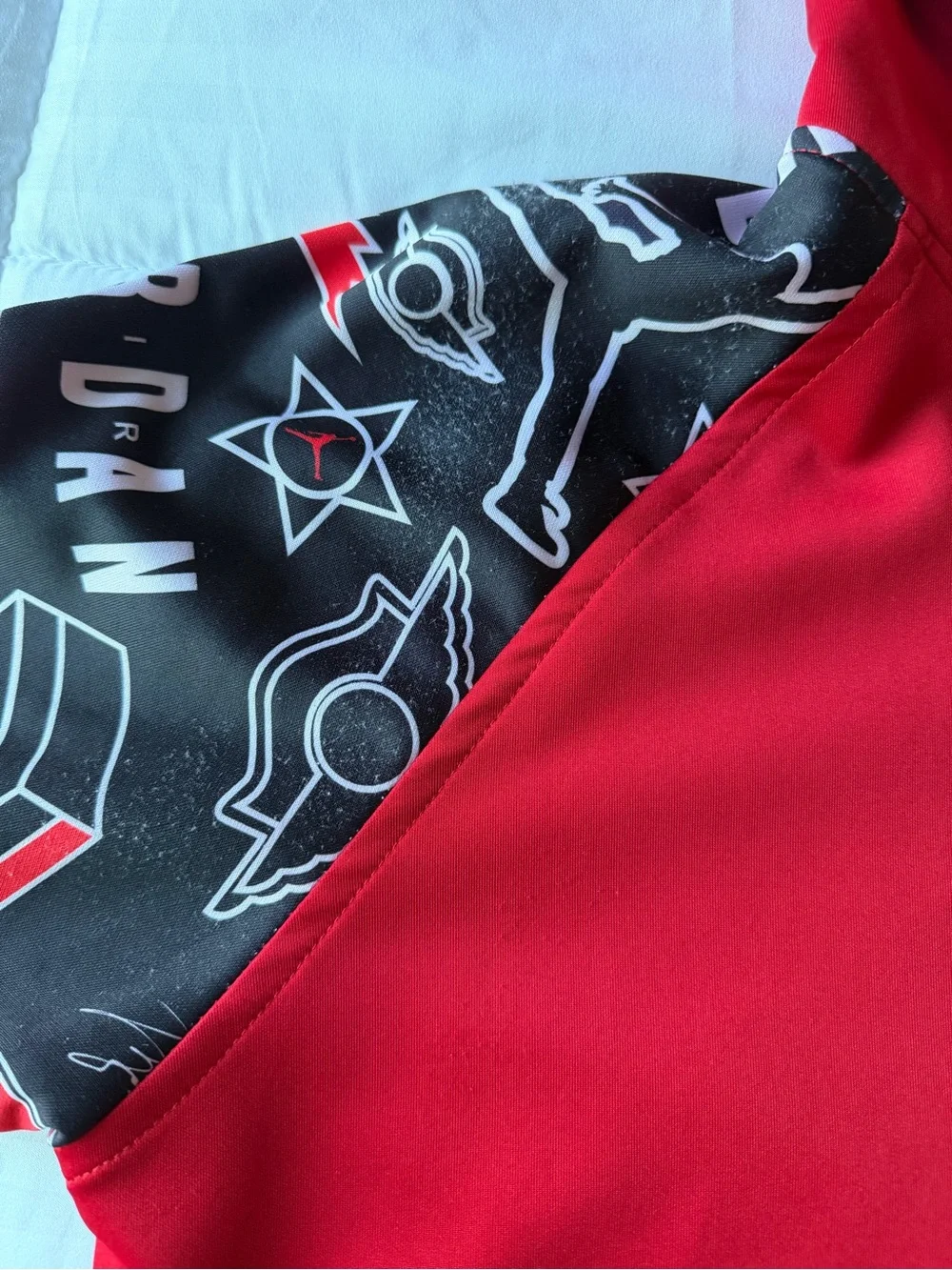 Jordan Red Full-Zip Hoodie with Black Graphic Sleeves